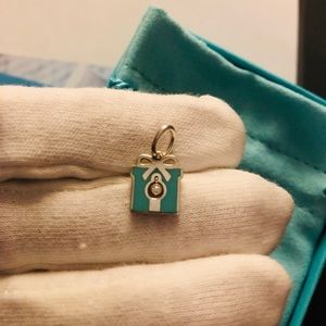 Tiffany Sterling/Blue Enamel Box Charm w/ Diamond